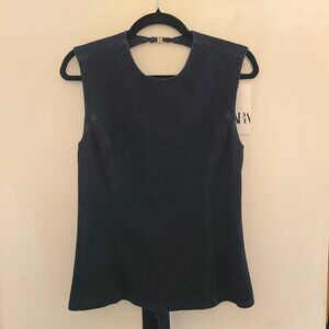 Backless, dark denim shirt